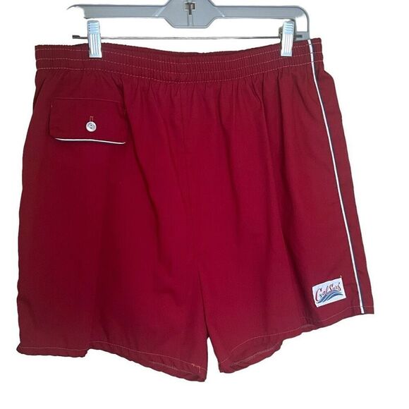 Vintage Cal Surf Mens Size 34 Board Swim Trunks Red Pocket Drawstring Waist - Picture 1 of 9
